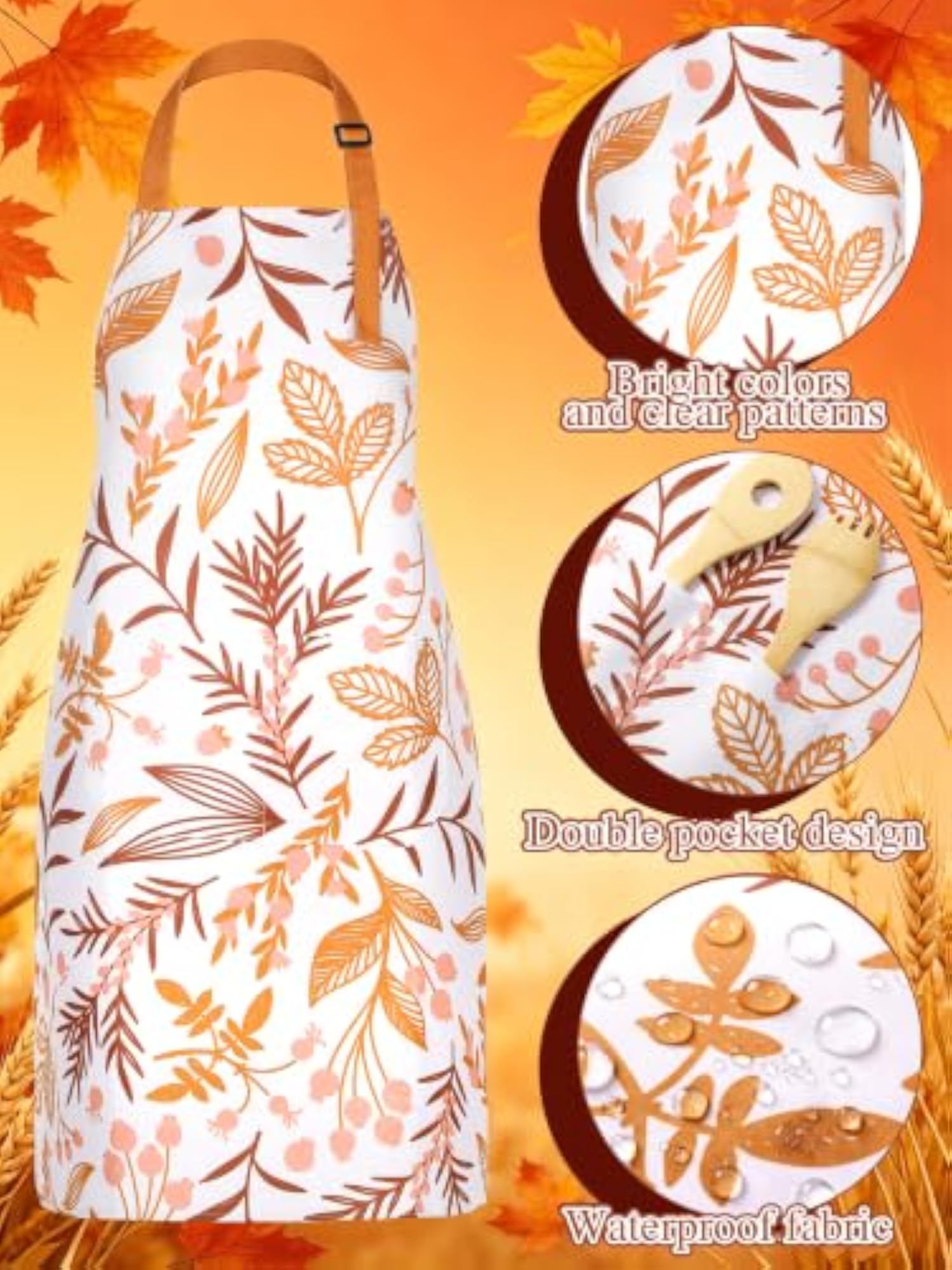 6 Pcs Fall Thanksgiving Aprons with Pockets